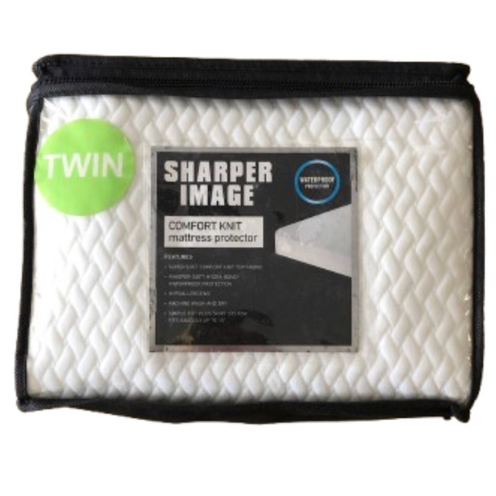SHARPER IMAGE COMFORT KNIT MATTRESS PROTECTOR • TWIN SIZE • WATERPROOF • NWT